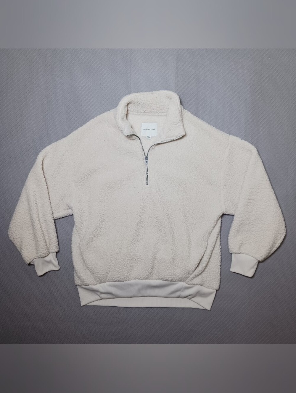 American Eagle Mens 1/2 Zip Pullover Sherpa Sweatshirt XL Cream